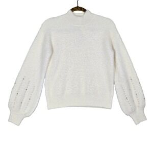 NWT Philosophy Women's Ivory Pearl Embellished Eyelash Knit Sweater Small
